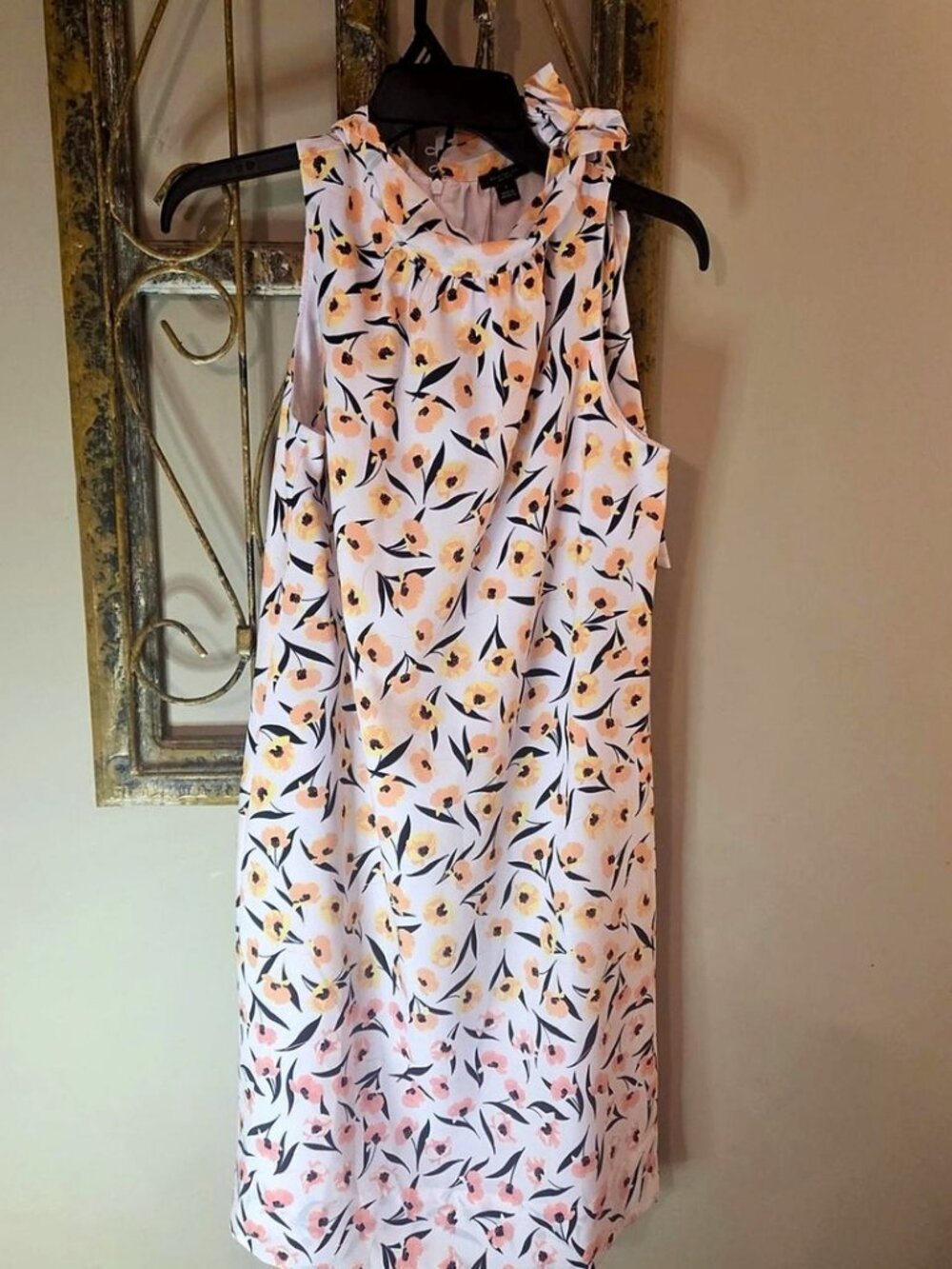 Ann Taylor Factory Poppy Print Ruffle Neck Sleeveless Dress Ivory Orange Size 4